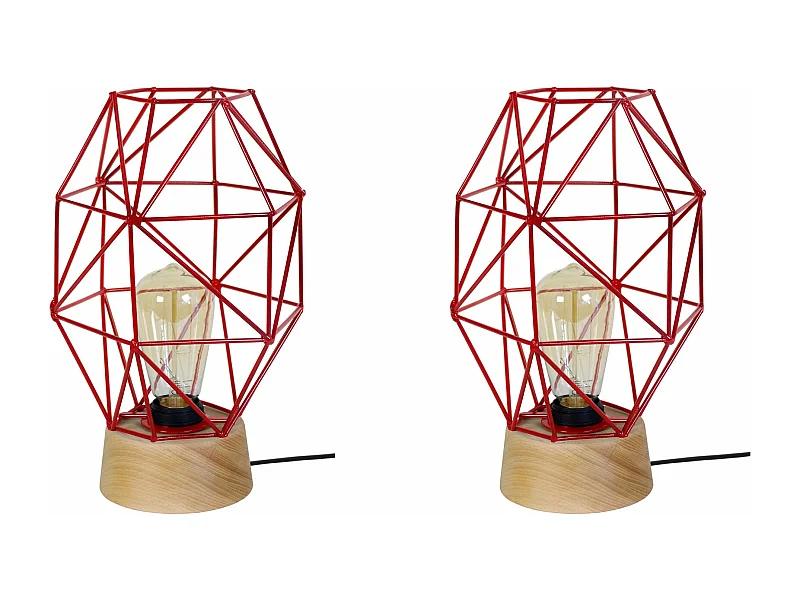 Pair de Lampes de chevet géométrique bois  naturel 32 cm.