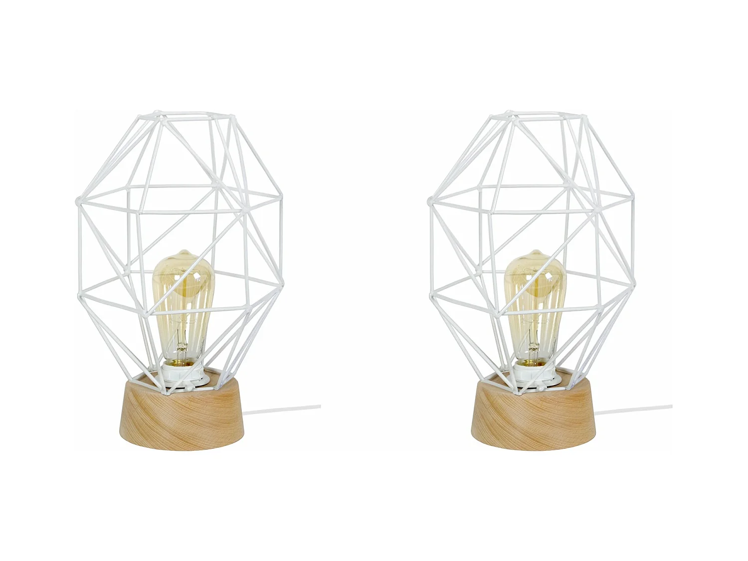 Pair de Lampes de chevet géométrique bois  naturel,blanc 32 cm.
