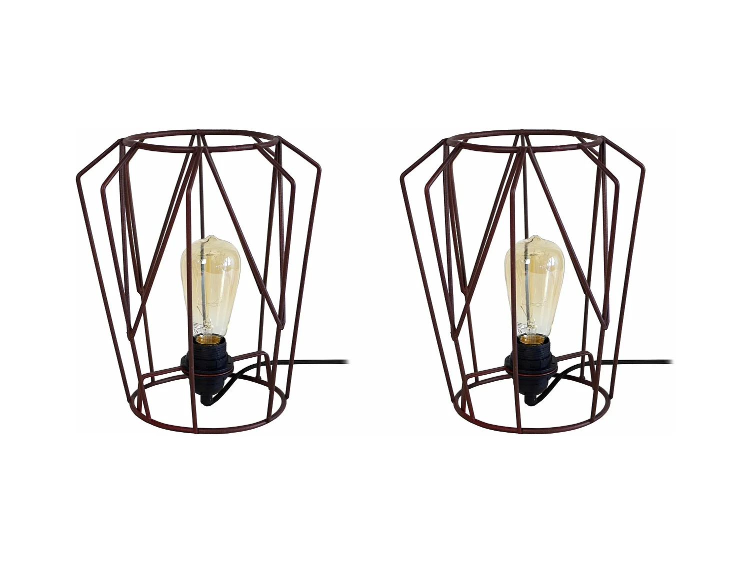 Pair de Lampes de chevet géométrique métal  marron 28,5 cm.