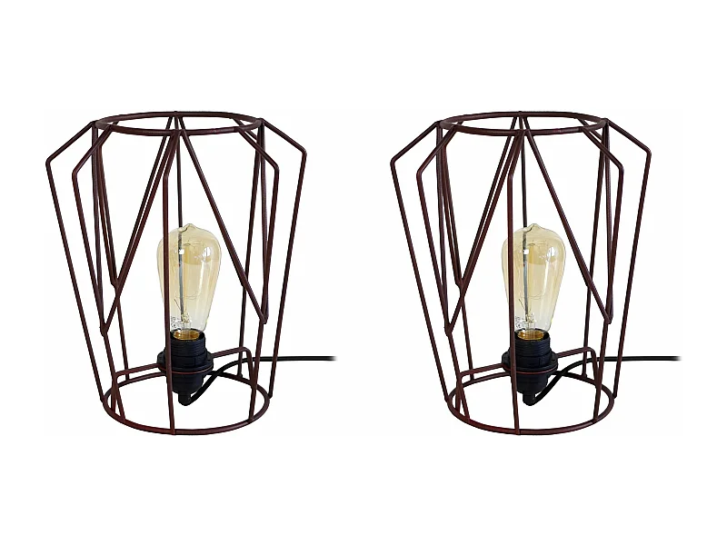 Pair de Lampes de chevet géométrique métal  marron 28,5 cm.