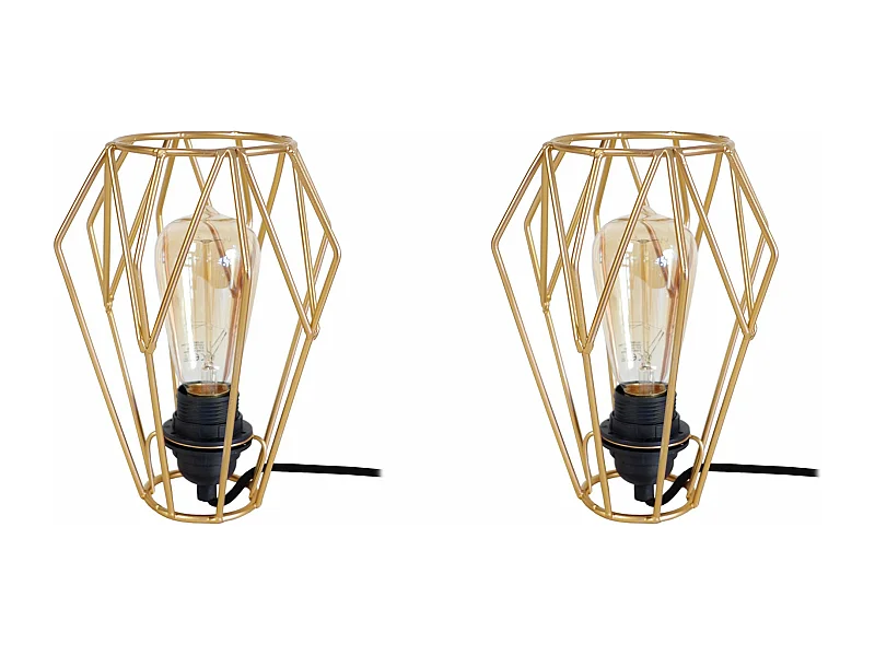 Pair de Lampes de chevet géométrique filaire  doré 25 cm.