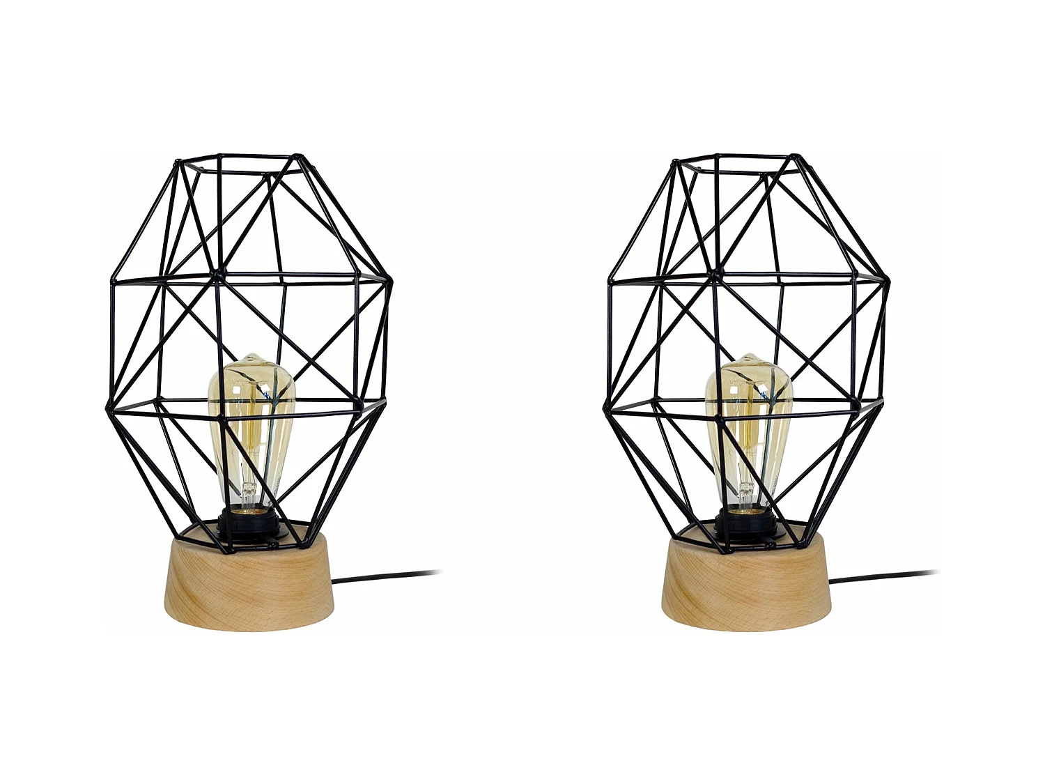 Pair de Lampes de chevet géométrique bois  naturel,noir 32 cm.