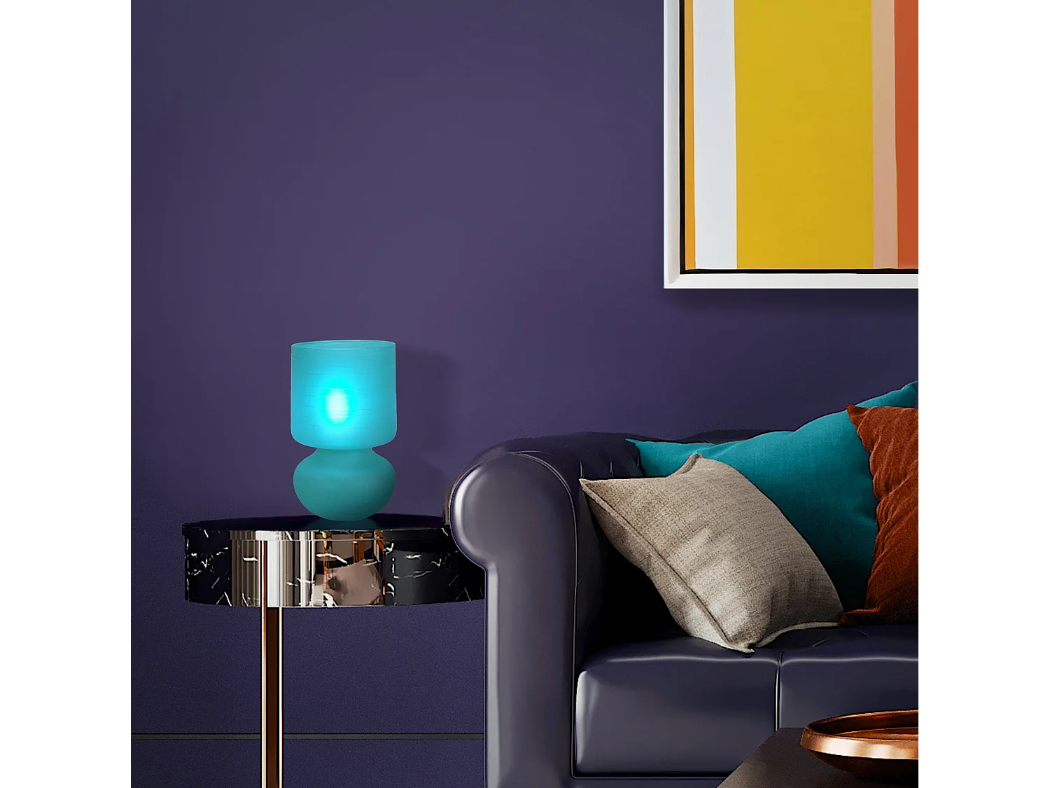 Lampe de Chevet TOSEL ,verre,Bleu,H24xD14xP14cm