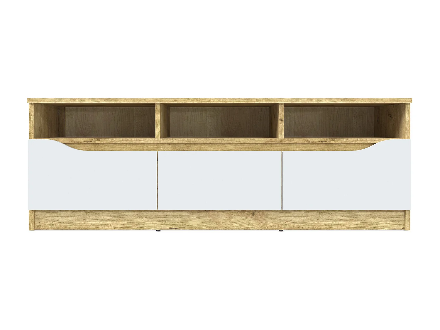 Meuble TV 3 Tiroirs "Miaso" 130cm Naturel & Blanc