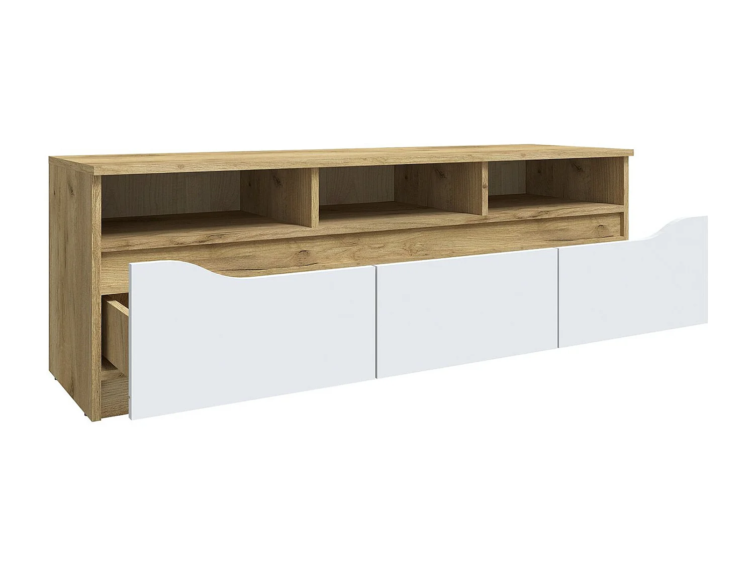 Meuble TV 3 Tiroirs "Miaso" 130cm Naturel & Blanc