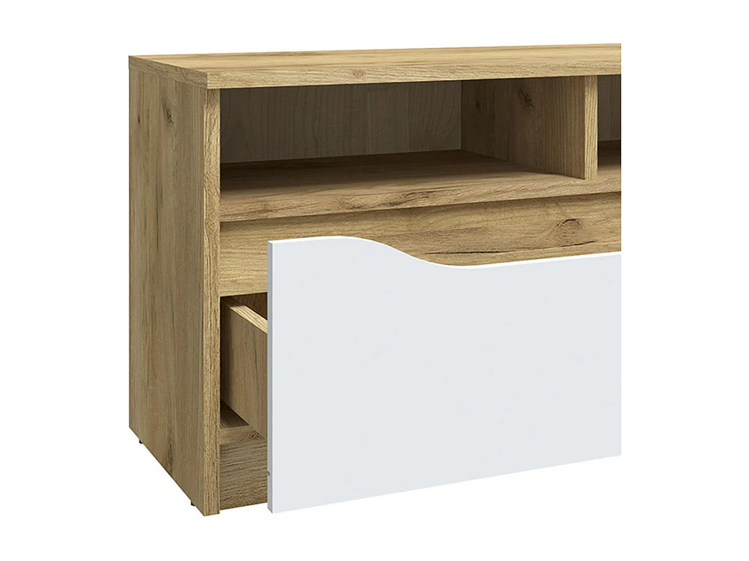 Meuble TV 3 Tiroirs "Miaso" 130cm Naturel & Blanc
