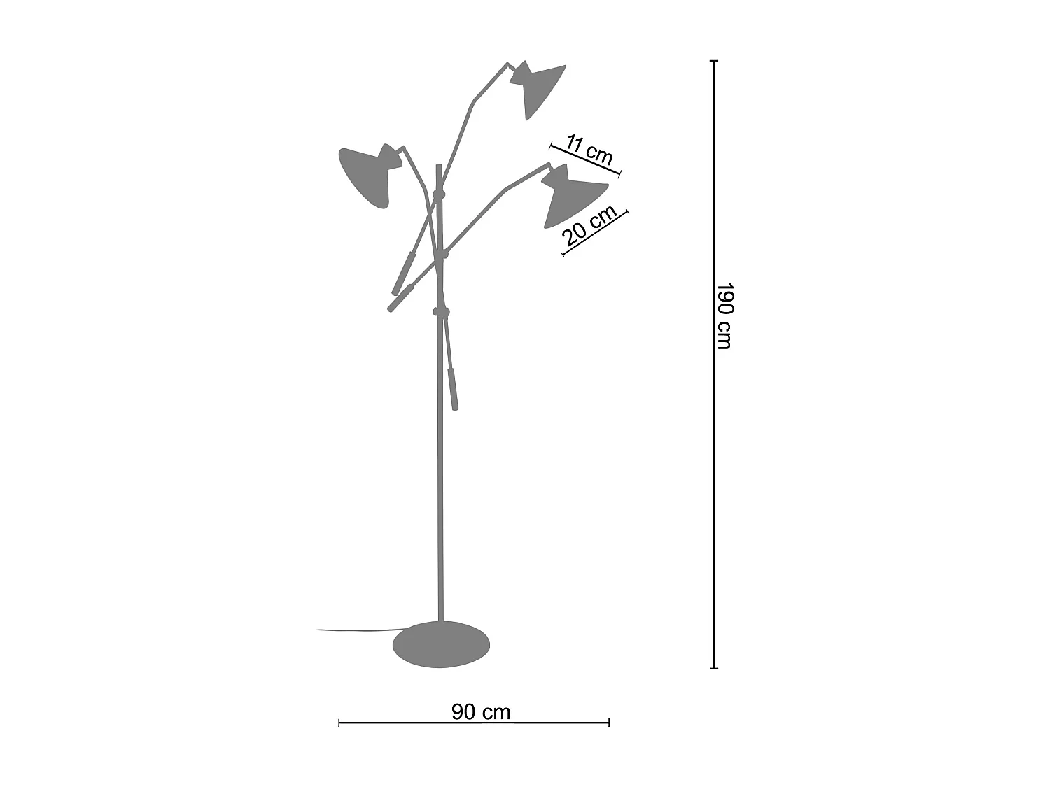 Lampadaire articulé métal  noir 190 cm.