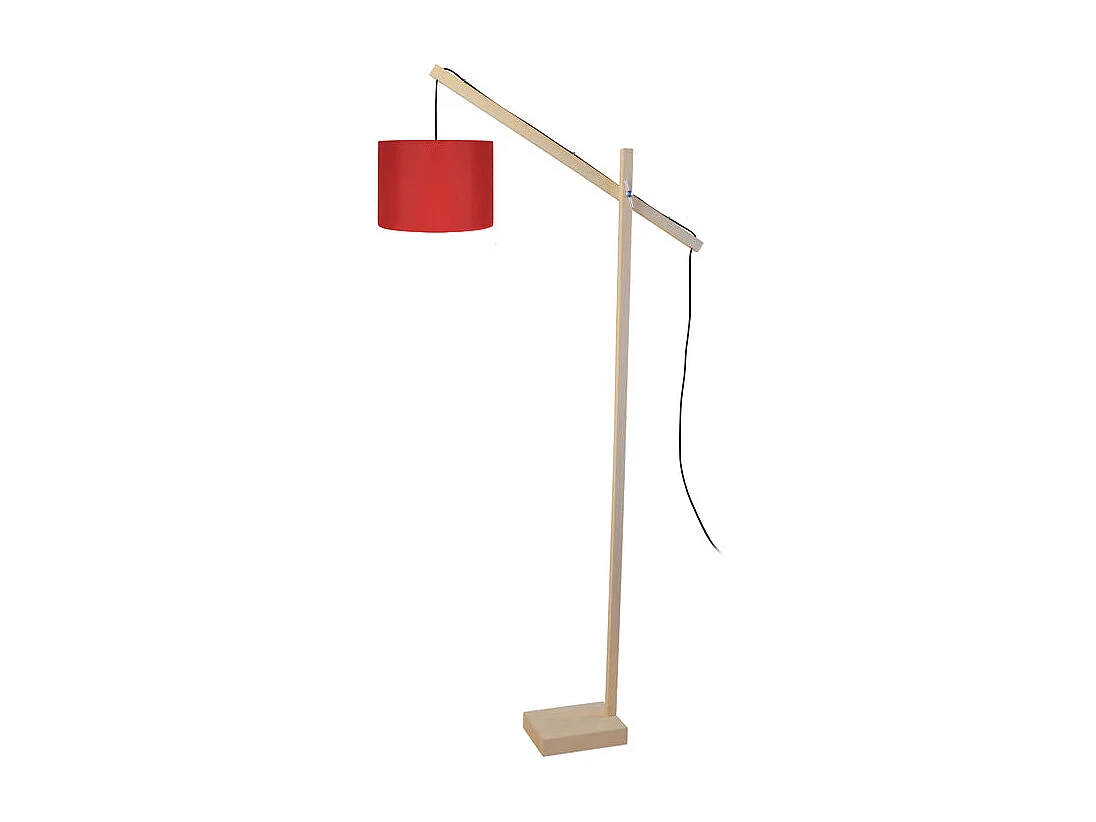 Lampadaire articulé bois  naturel rouge 180 cm.