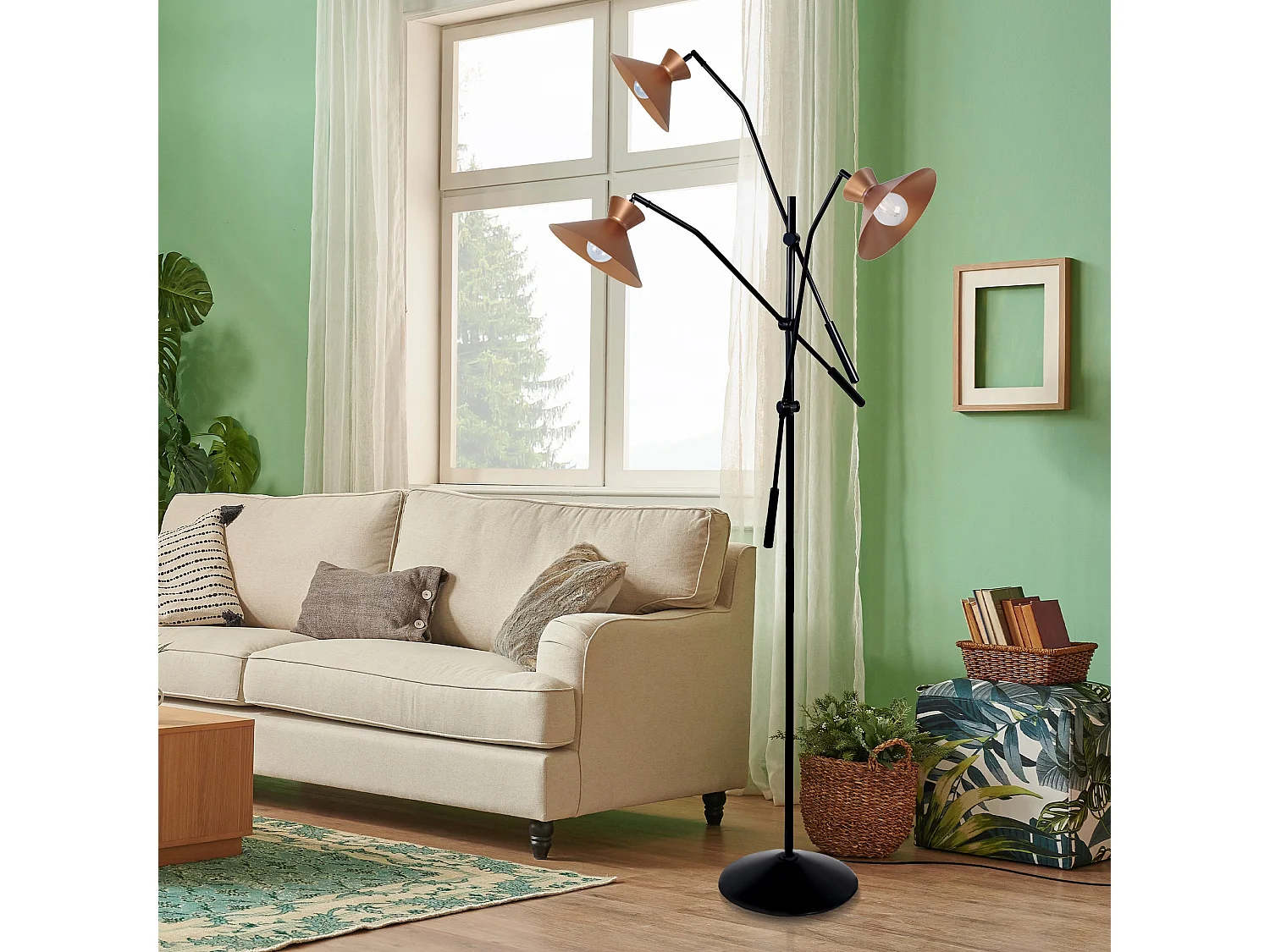 Lampadaire articulé métal  noir,doré 190 cm.
