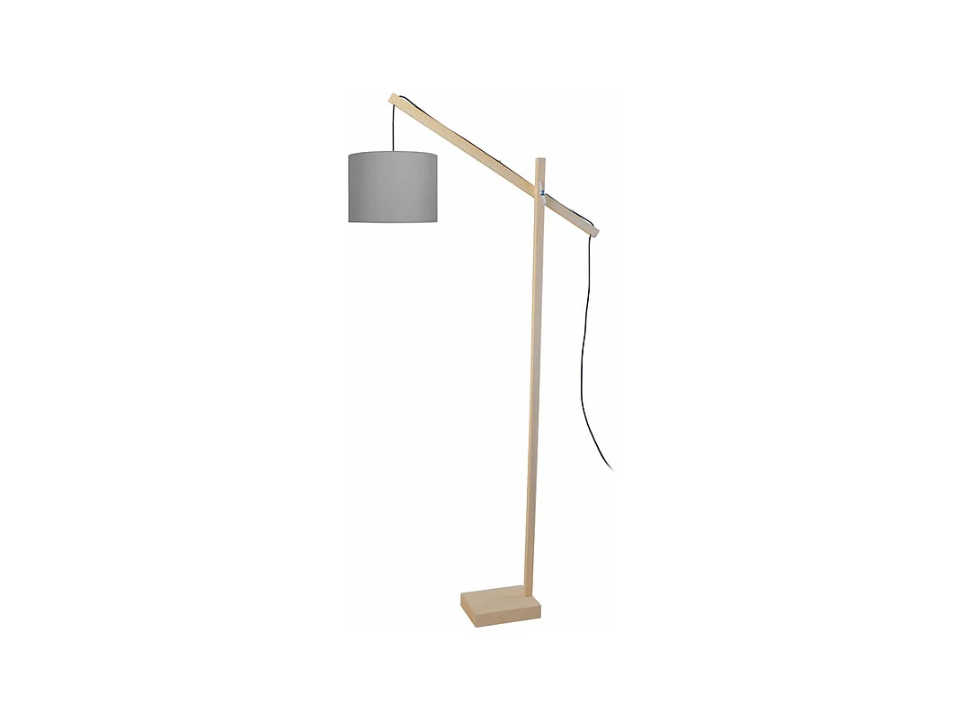 Lampadaire articulé bois  naturel gris 180 cm.