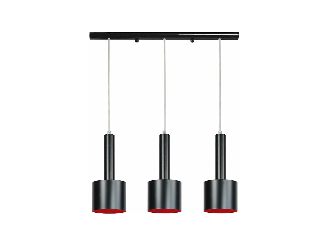 Barre, 3 suspensions cylindre noir rouge  80 cm.