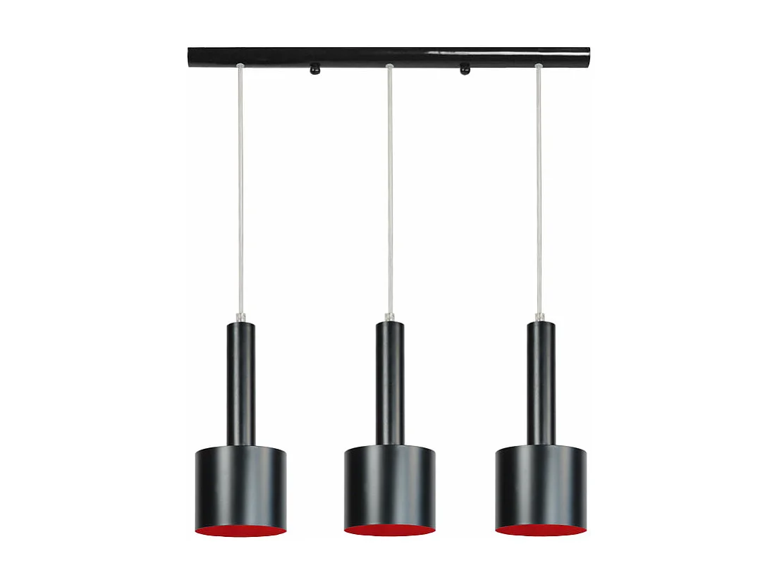 Barre, 3 suspensions cylindre noir rouge  80 cm.