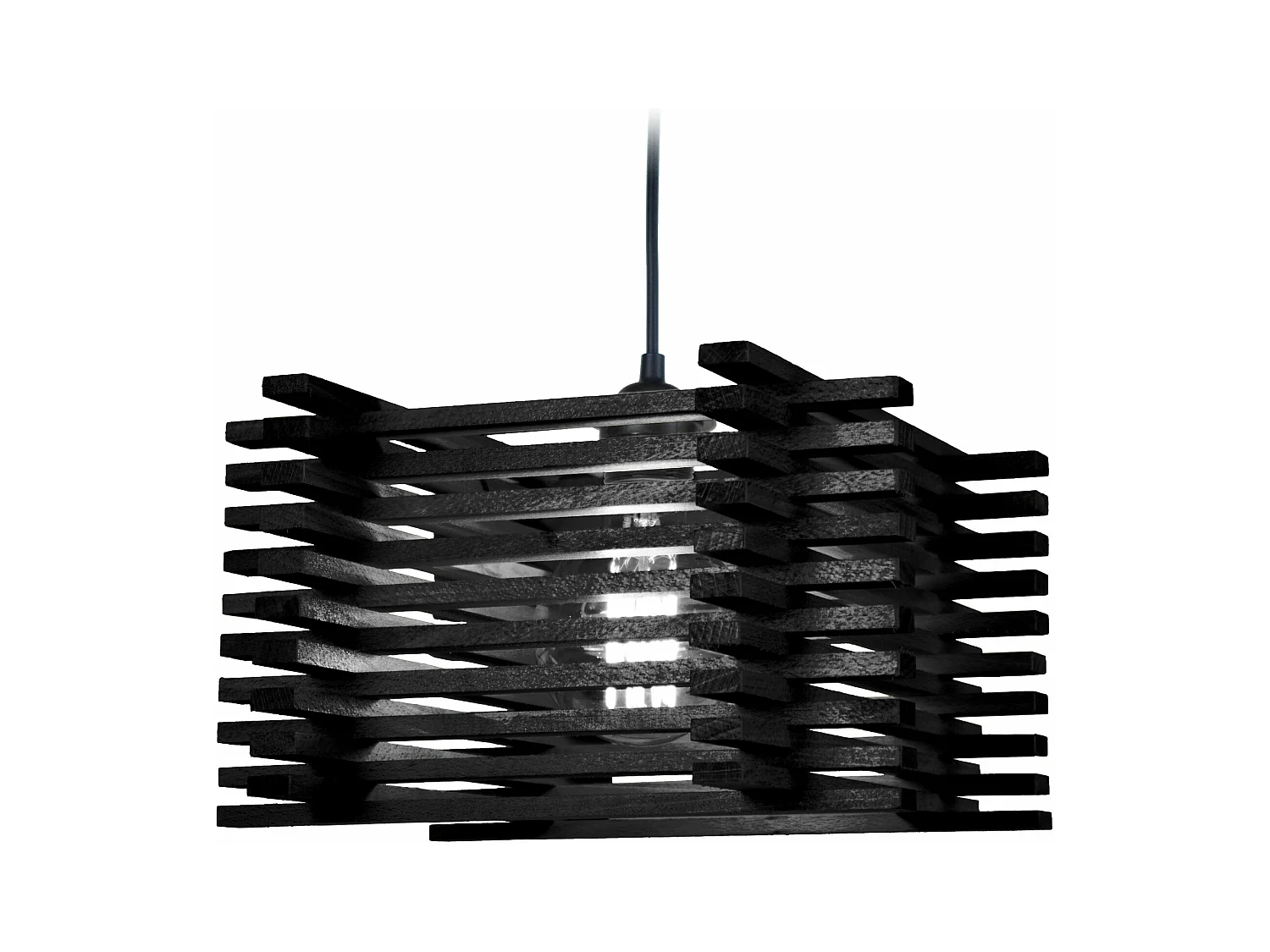 Suspension carré lattes en bois noir 90 cm.