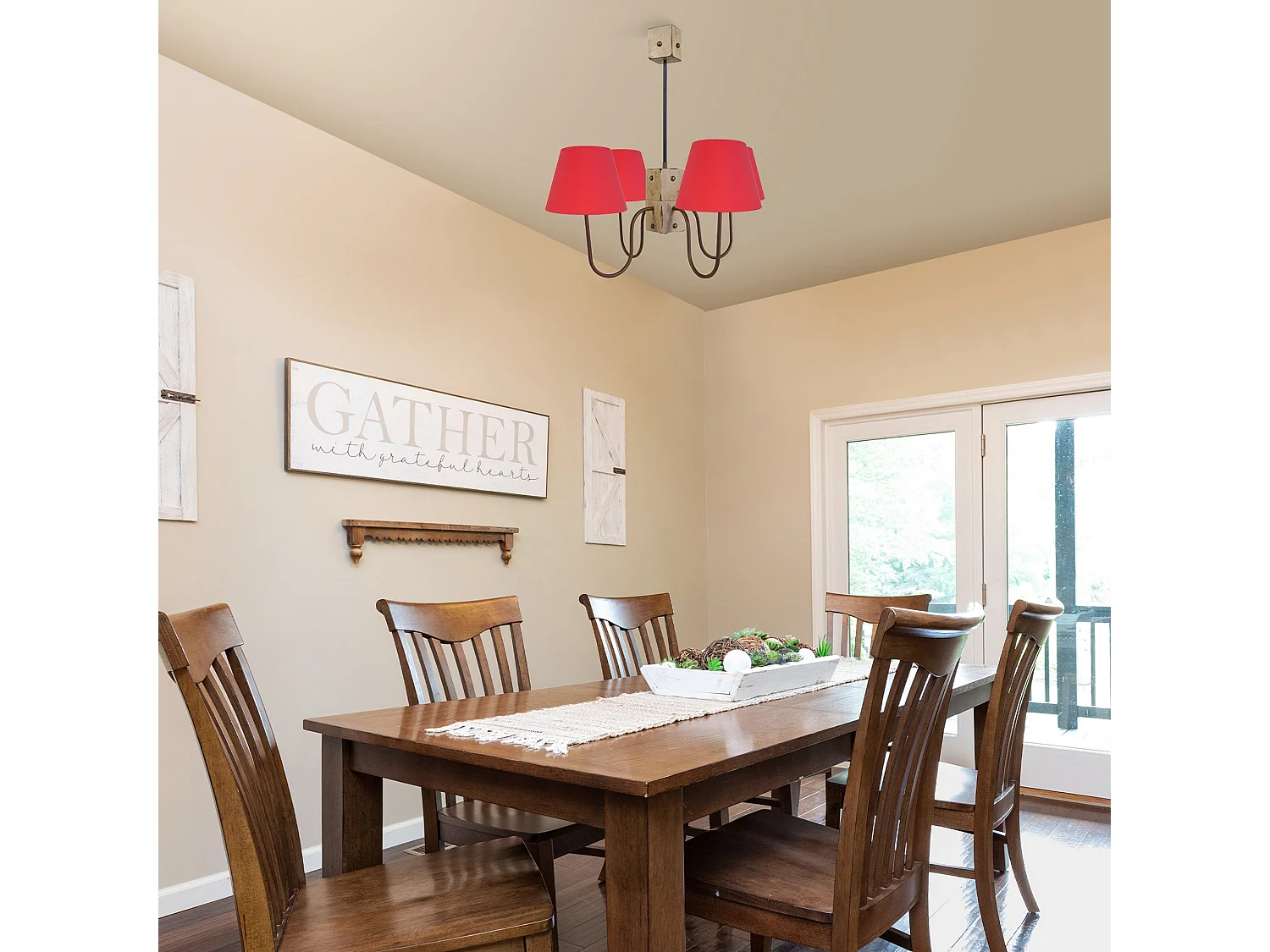 Lampadario legno braccia metallo 4 luci TACKS Lampadario bronzo D'64cm