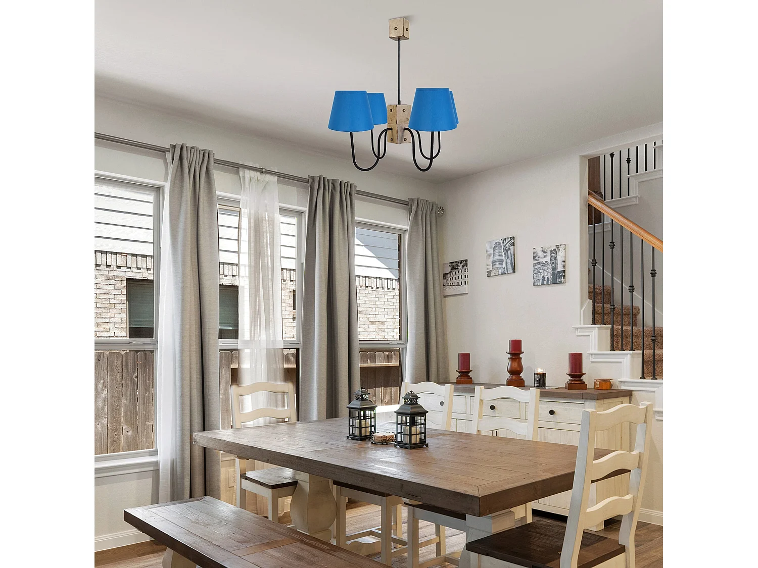 Lampadario legno braccia metallo  4 luci  TACKS Lampadario nero D'64cm