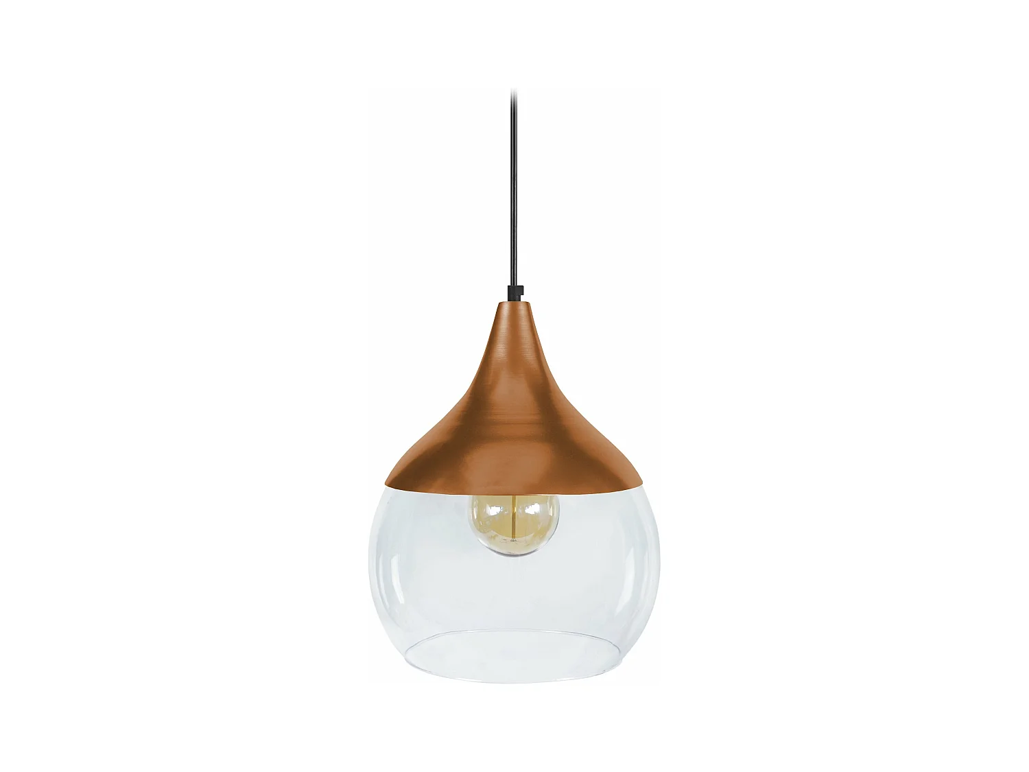 Suspension larme verre  cuivre 95 cm.