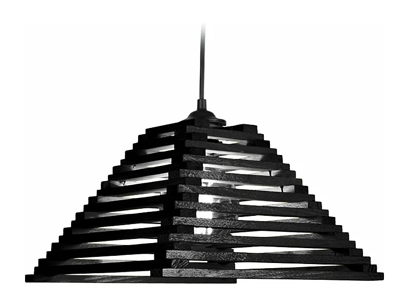 Suspension pyramide lattes en bois noir 90 cm.