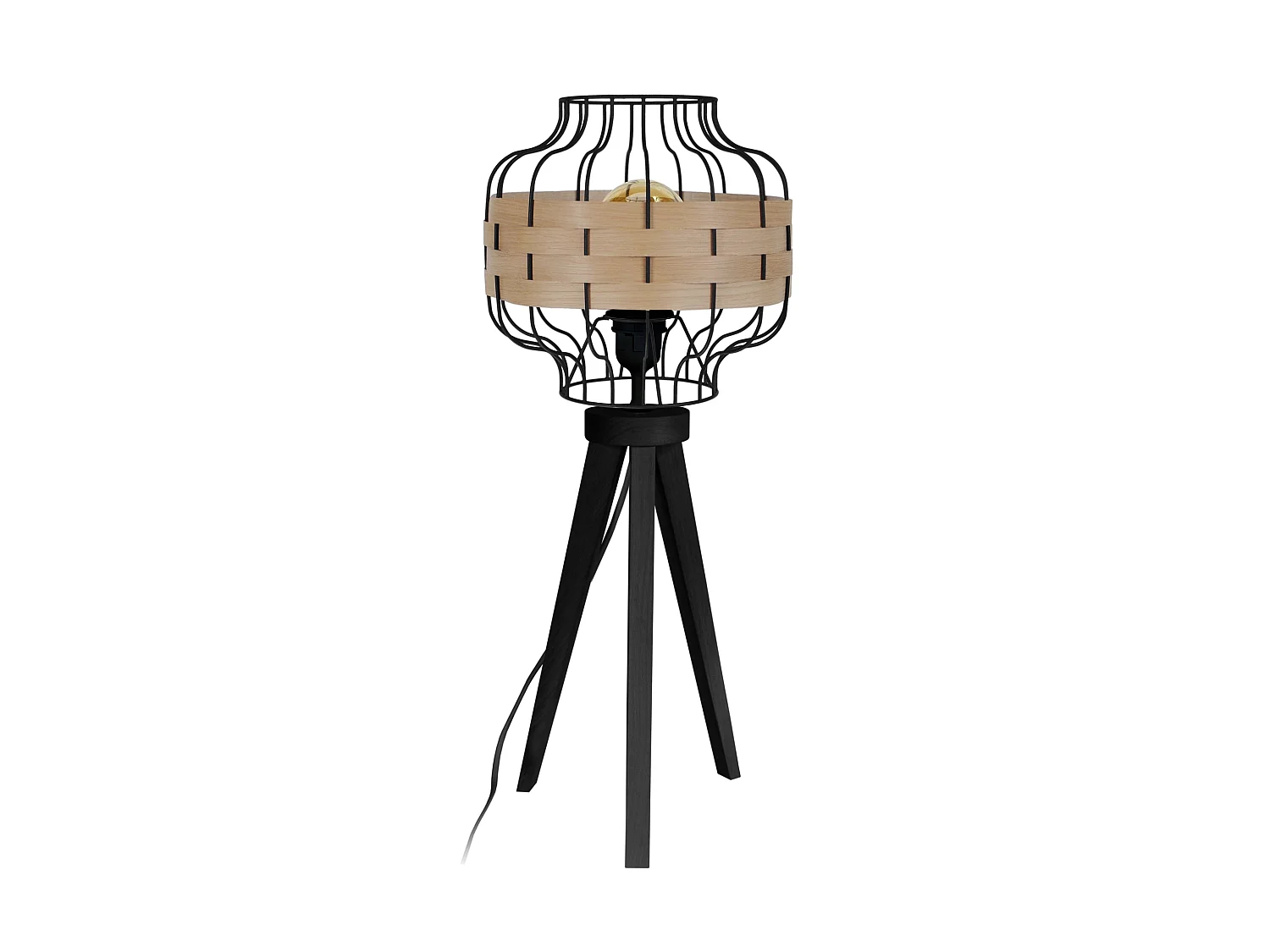 TRESSÉ-RANGOON A - Lampe a poser trépied bois noir et bois Hêtre