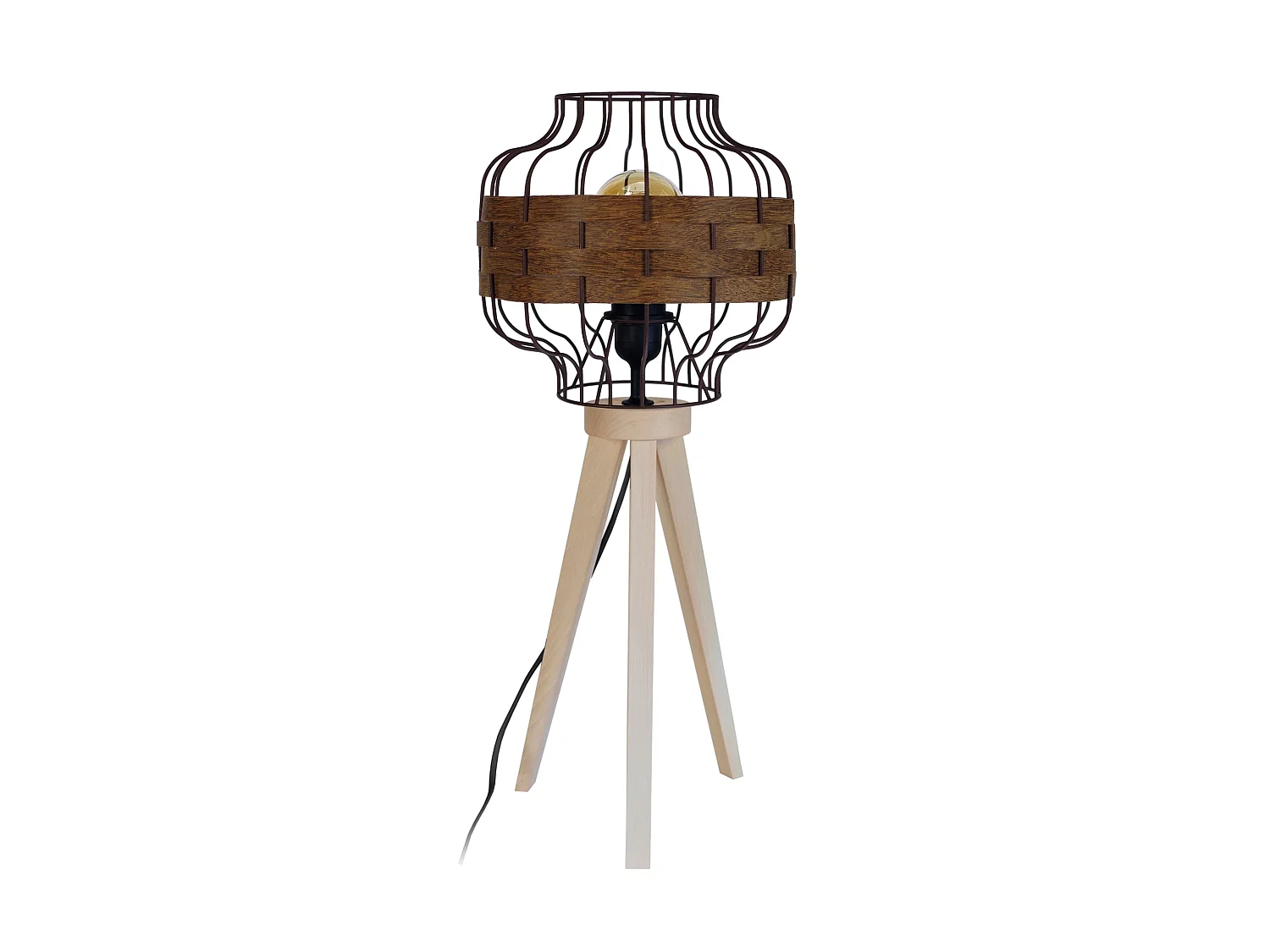 TRESSÉ-RANGOON A - Lampe a poser trépied bois naturel et marron et Sucupira