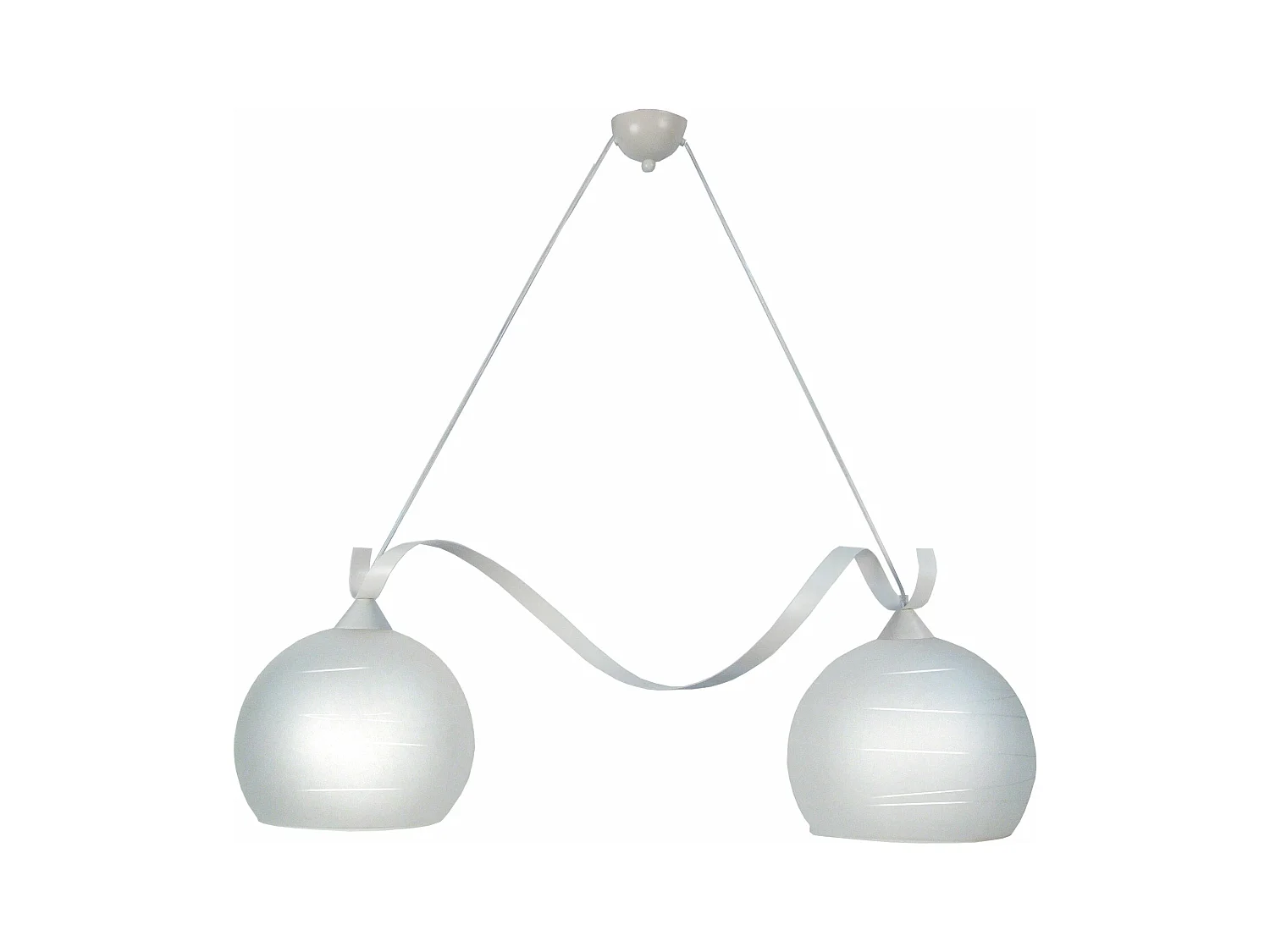 Lustre poutre métal  blanc, verre satiné 60 cm.