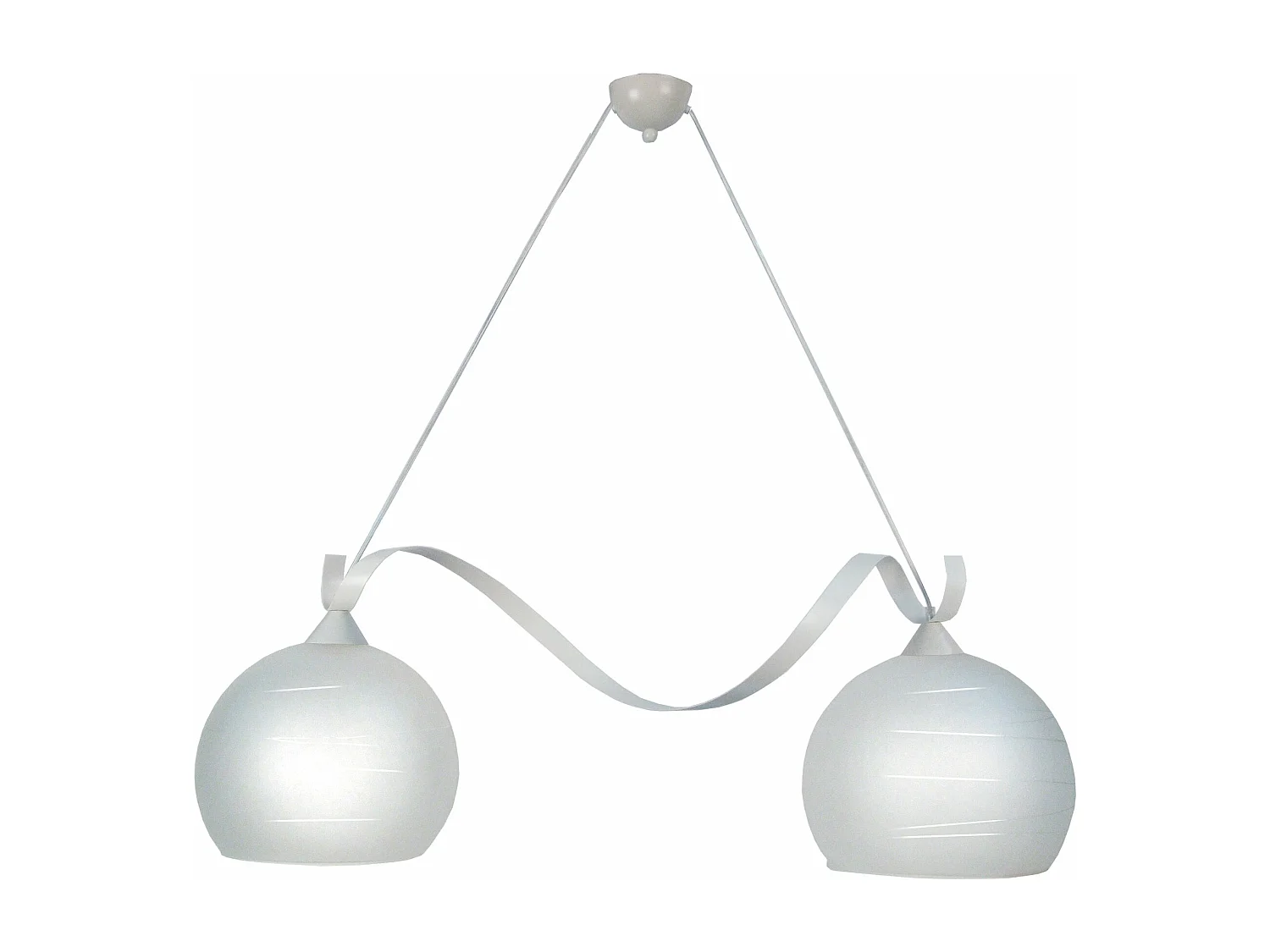 Lustre poutre métal  blanc, verre satiné 60 cm.