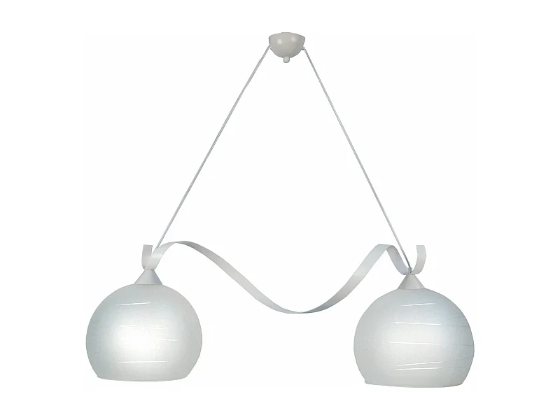 Lustre poutre métal  blanc, verre satiné 60 cm.