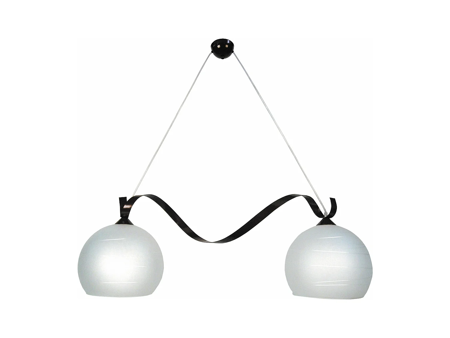 Lustre poutre métal  noir, verre satiné 60 cm.