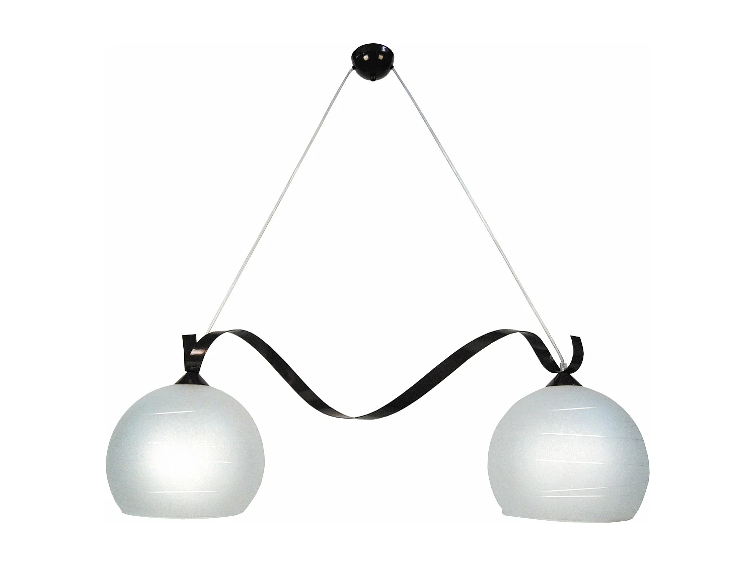 Lustre poutre métal  noir, verre satiné 60 cm.