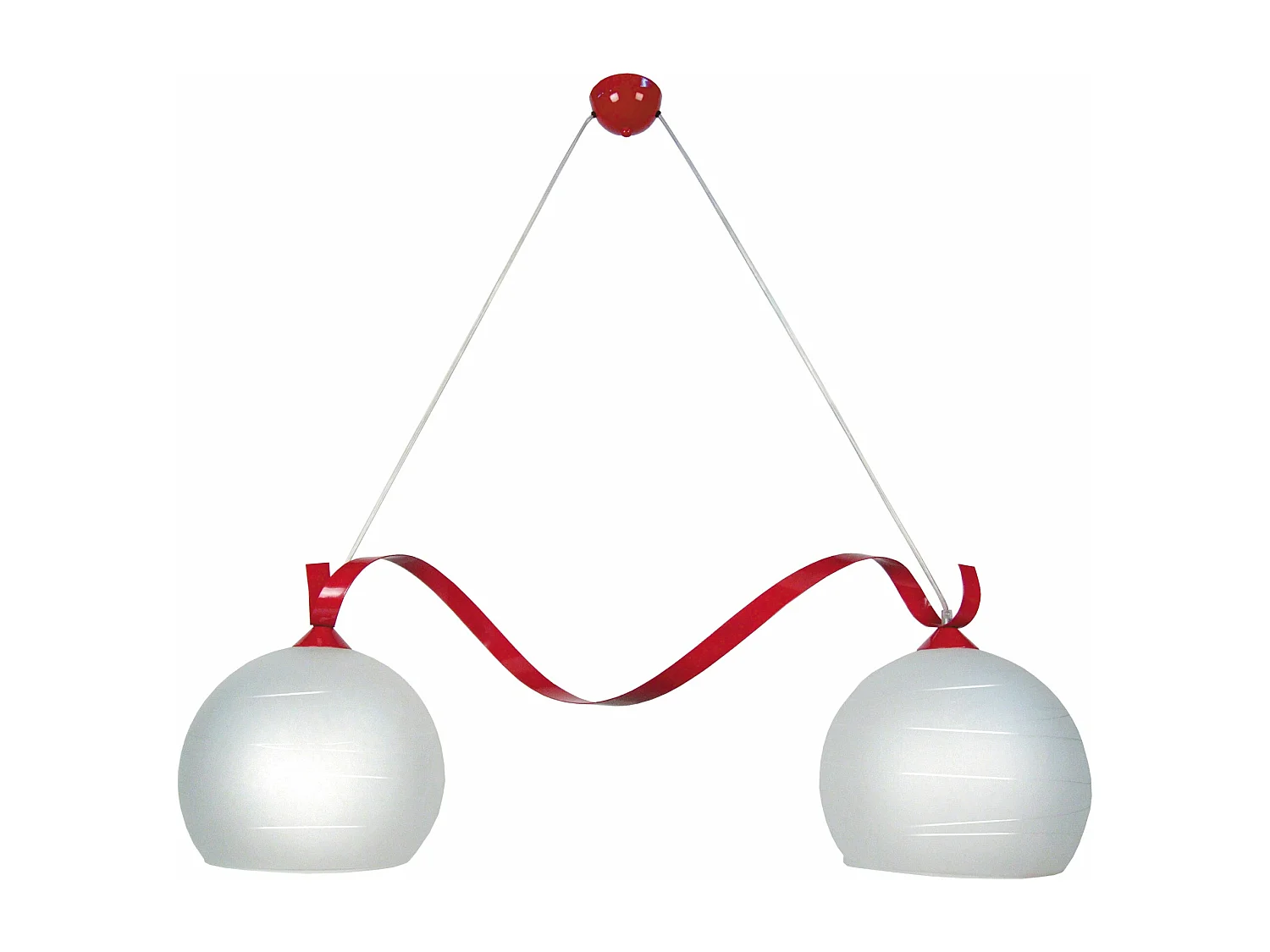 Lustre poutre métal  rouge, verre satiné 60 cm.
