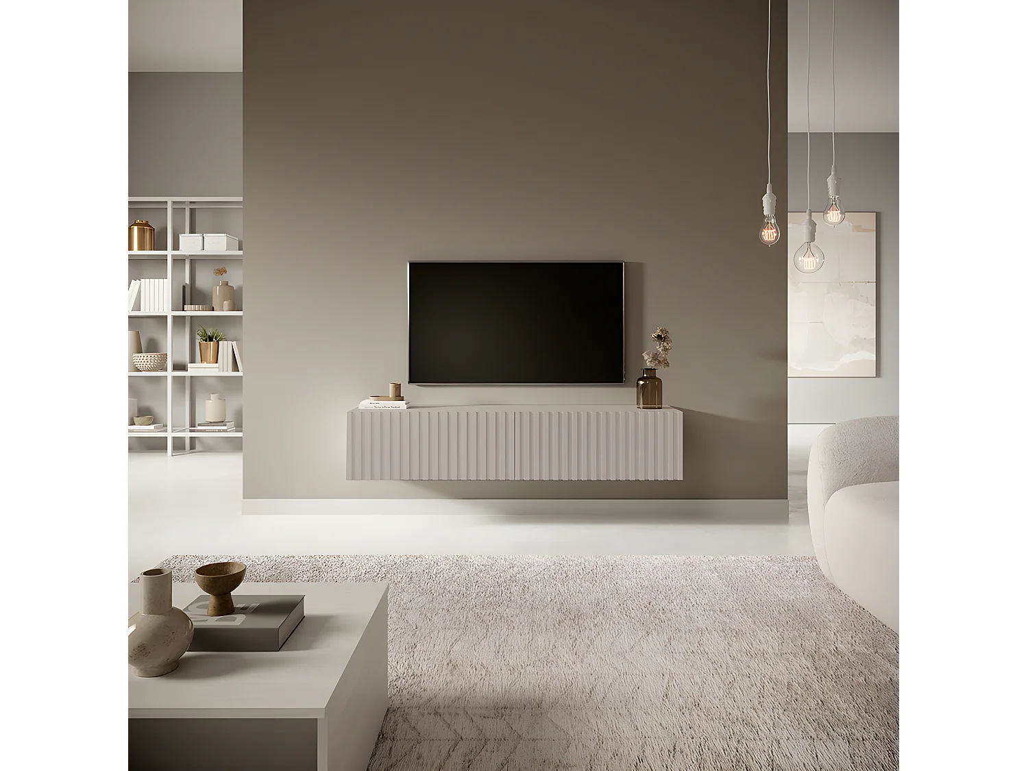 Mueble TV - 140 cm - con frontal laminar - Taupe (Gris-Beige) - TELIRE