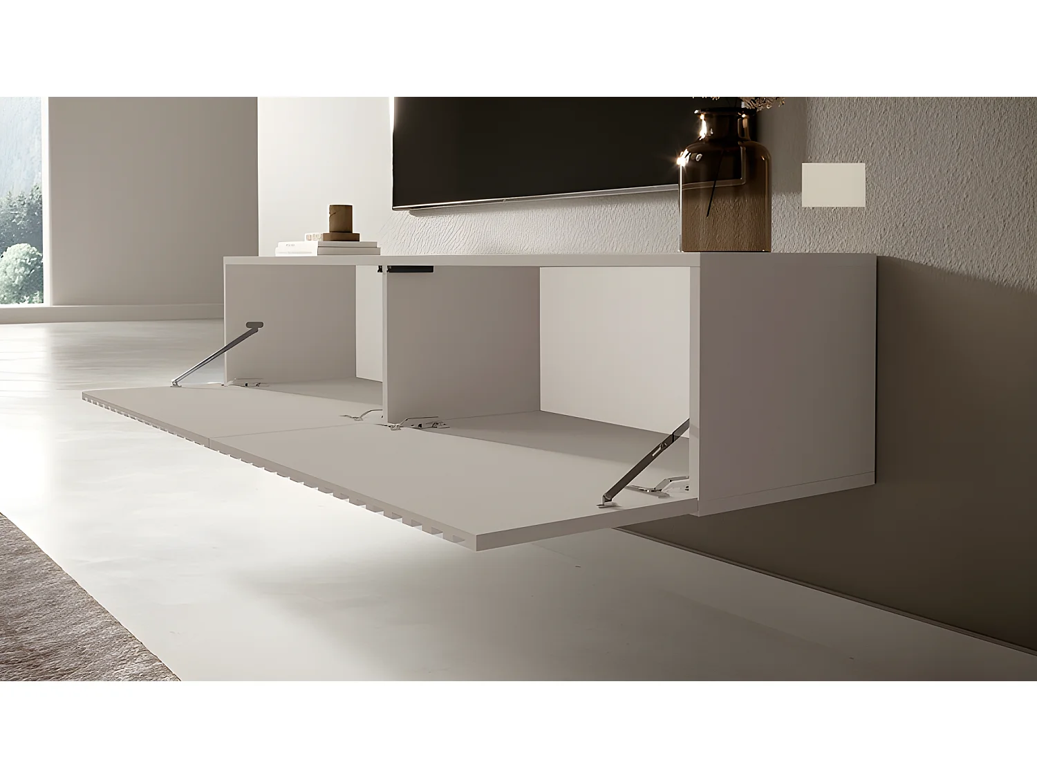 Mueble TV - 140 cm - con frontal laminar - Taupe (Gris-Beige) - TELIRE