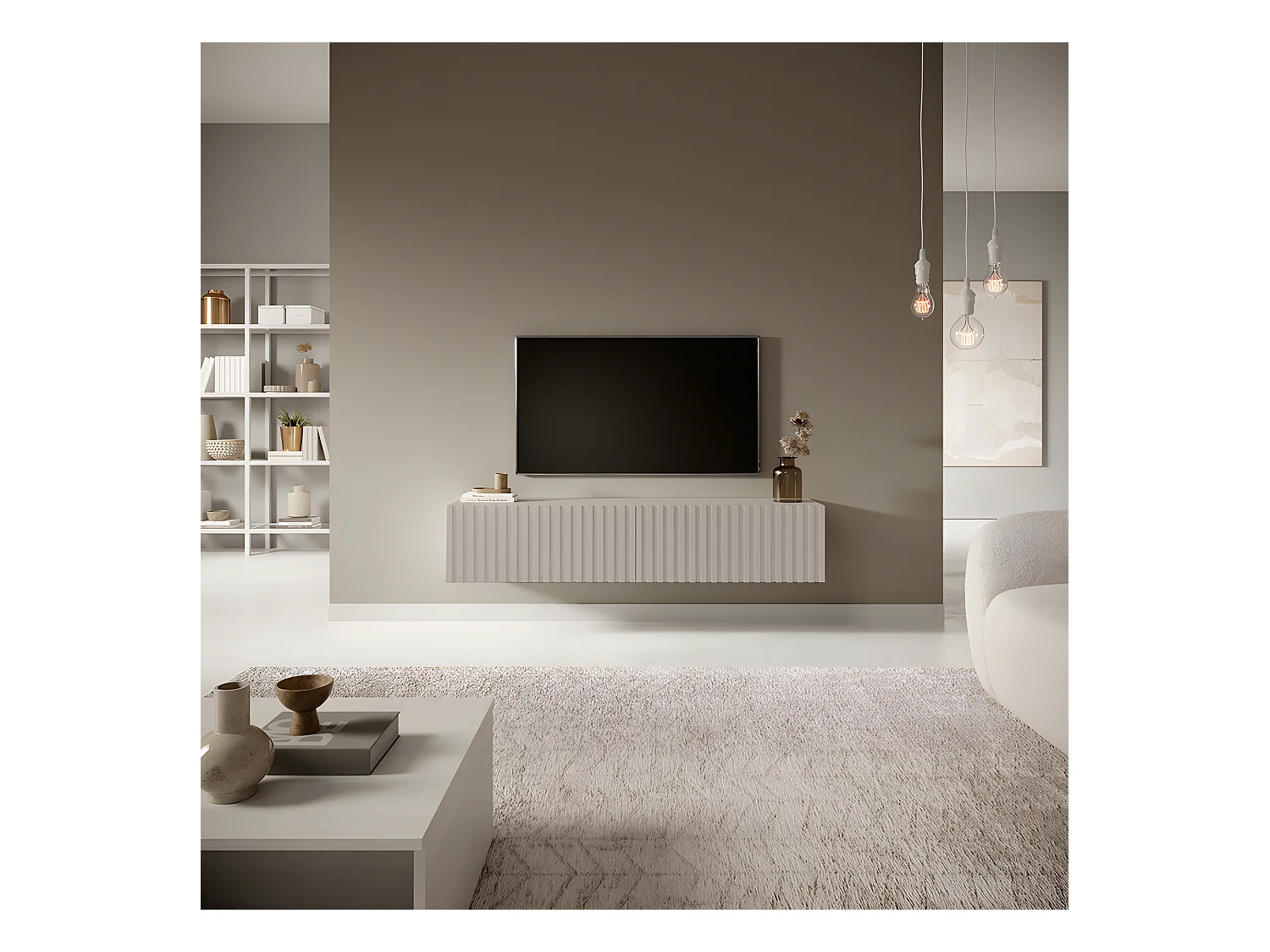 Meuble TV - 140 cm - taupe (gris-beige) - TELIRE