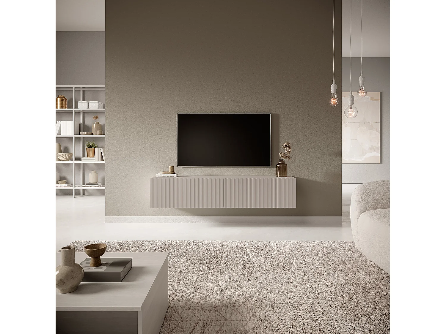 Meuble TV - 140 cm - taupe (gris-beige) - TELIRE