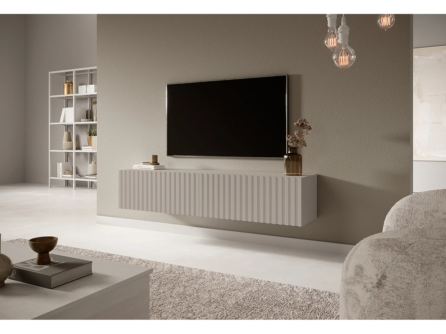 Meuble TV - 140 cm - taupe (gris-beige) - TELIRE