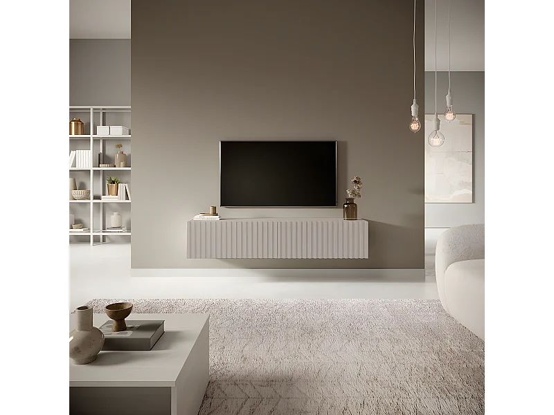 Mobile TV - 140 cm - con frontale lamellare - Taupe (Grigio-Beige) - TELIRE