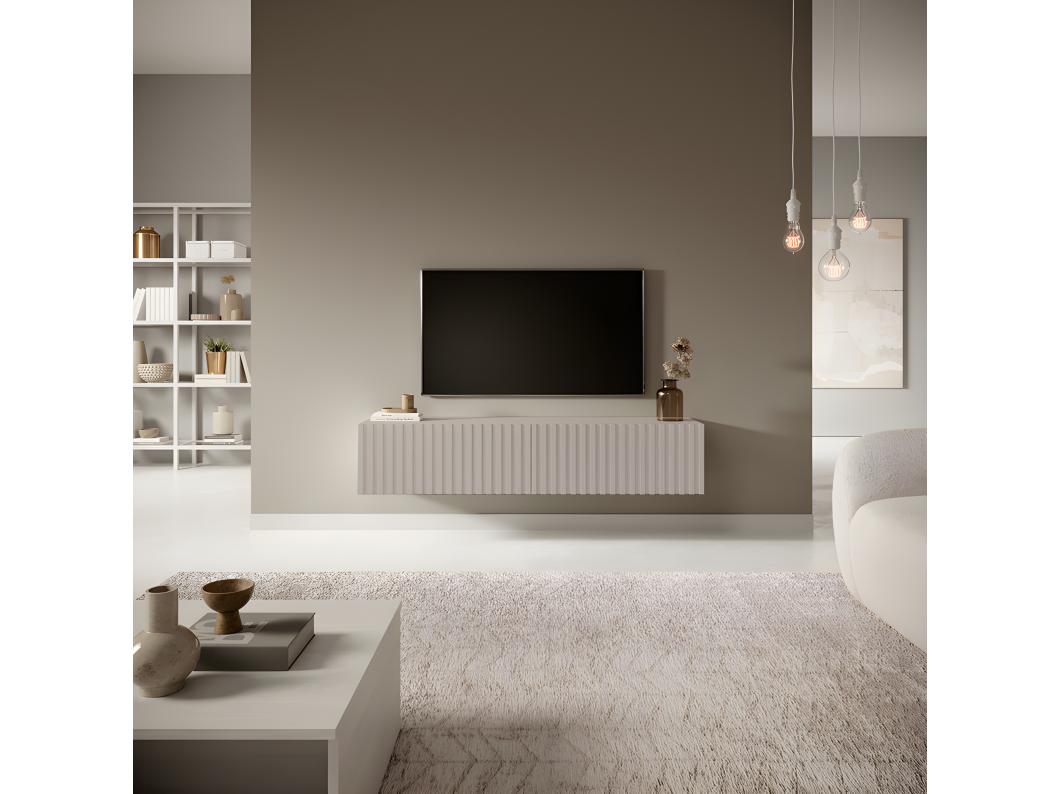 Mobile TV - 140 cm - con frontale lamellare - Taupe (Grigio-Beige) - TELIRE