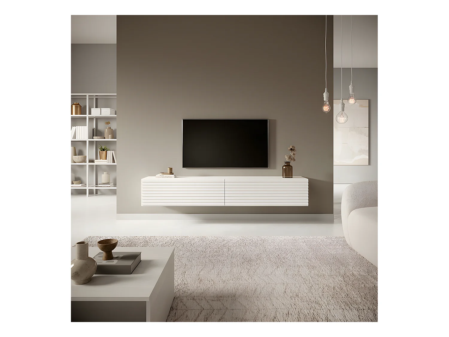 Meuble TV 175 cm - blanc - PAVAS