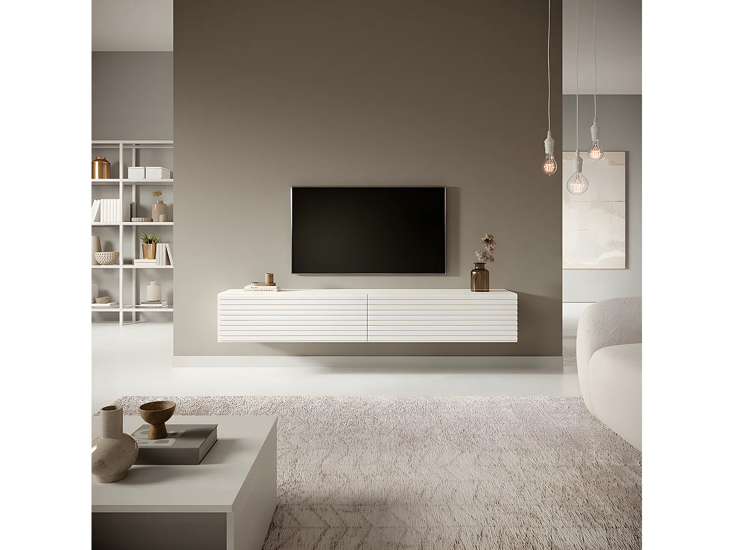 Meuble TV 175 cm - blanc - PAVAS