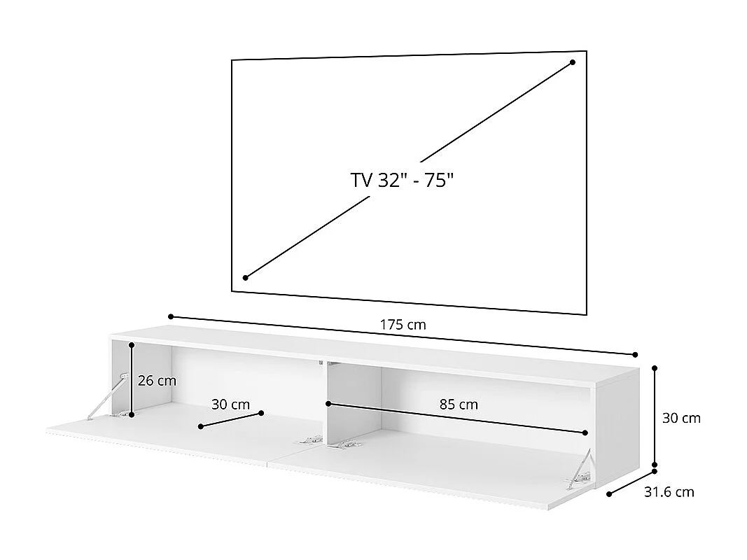Meuble TV 175 cm - blanc - PAVAS