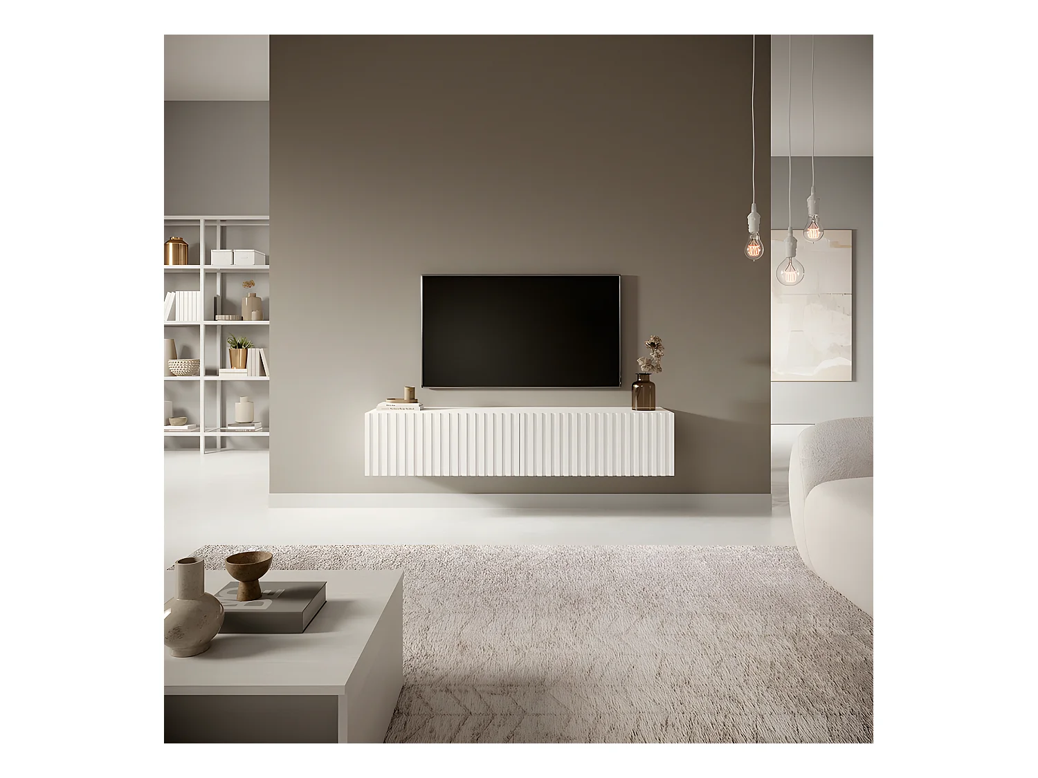 Meuble TV 140 cm - blanc - TELIRE