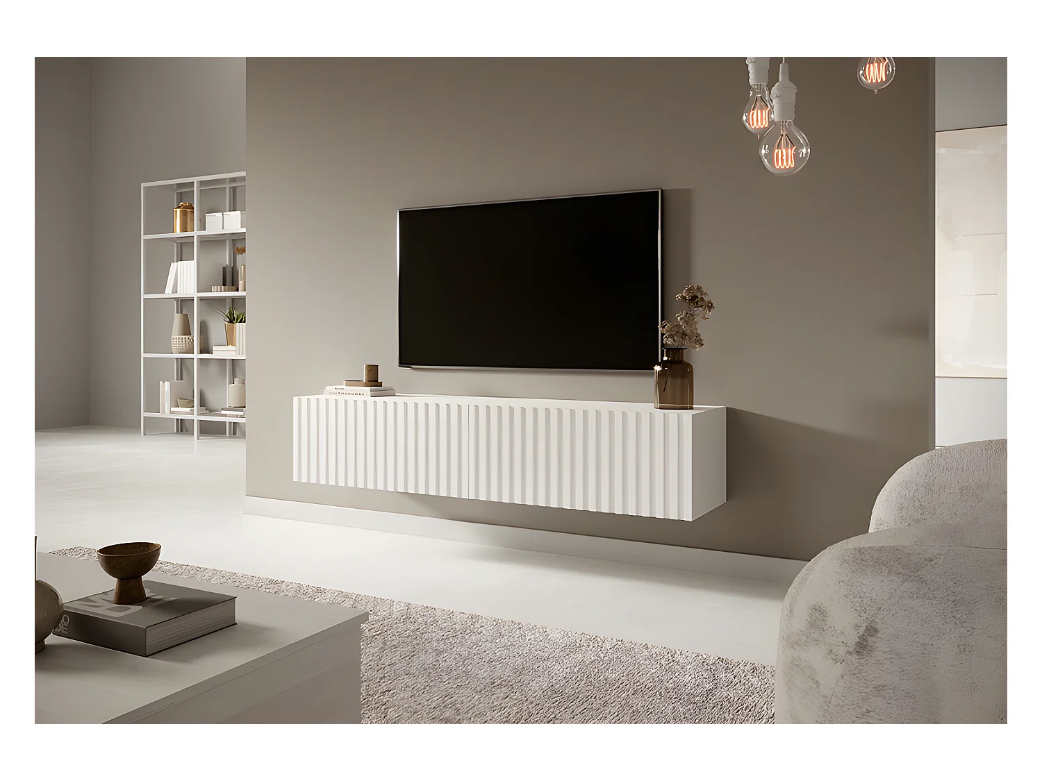 Meuble TV 140 cm - blanc - TELIRE