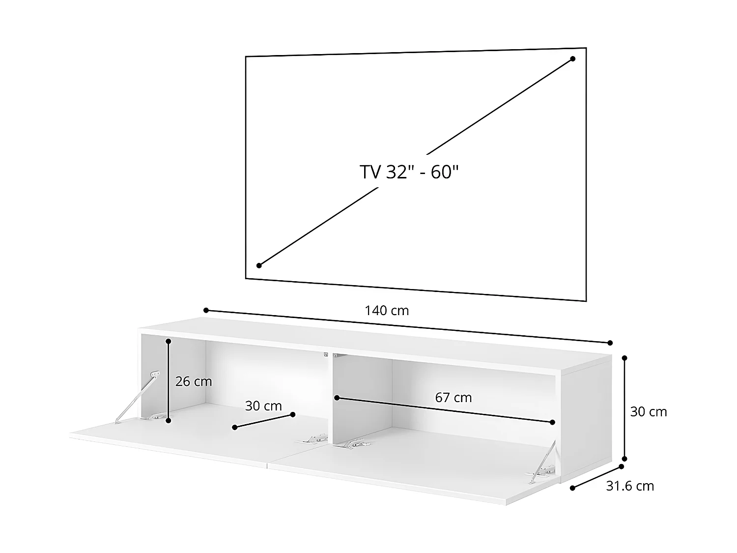 Meuble TV 140 cm - blanc - TELIRE