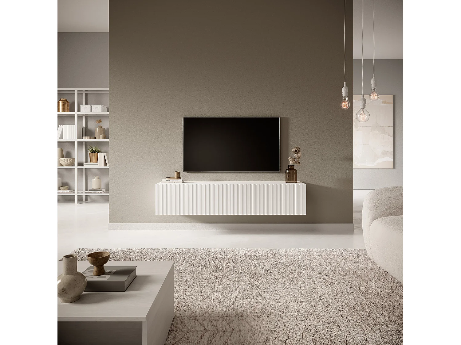 Meuble TV 140 cm - blanc - TELIRE