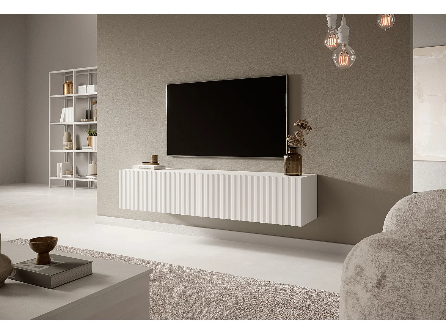 Meuble TV 140 cm - blanc - TELIRE