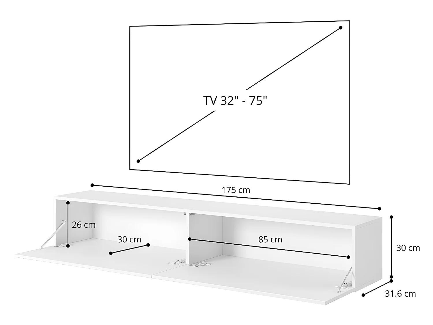 Meuble TV 175 cm - graphite - TELIRE