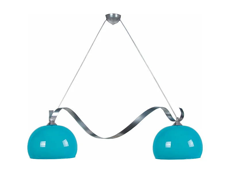 Lustre poutre métal  aluminium, verre bleu 60 cm.