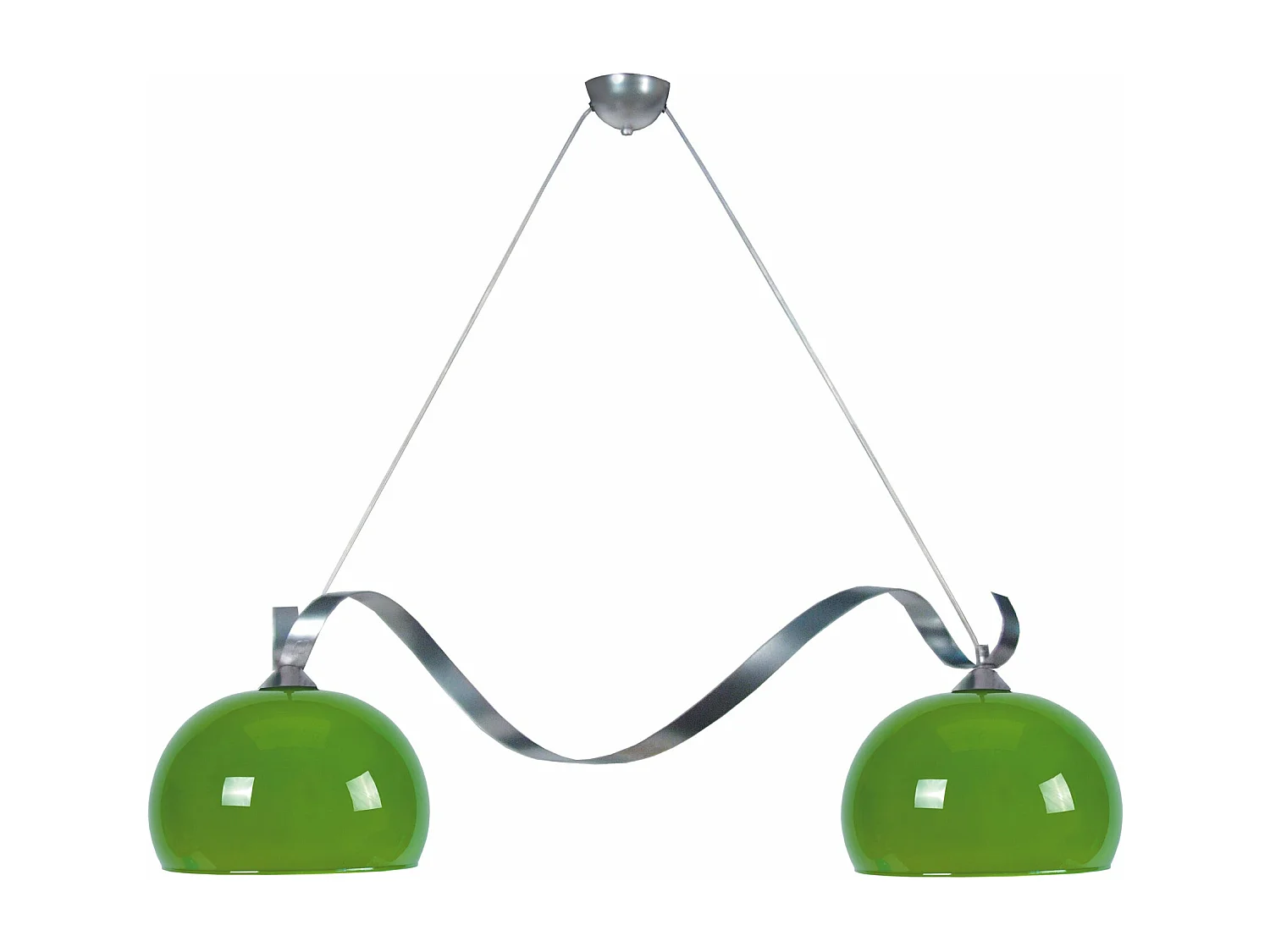 Lustre poutre métal  aluminium, verre vert 60 cm.