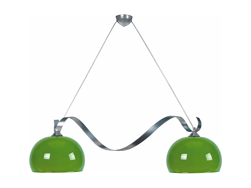 Lustre poutre métal  aluminium, verre vert 60 cm.