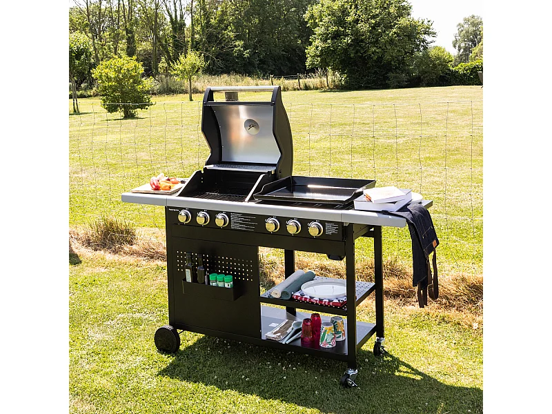 Barbecue duo au gaz VESUVIO - 3 brûleurs + plancha 3 brûleurs - HAPPY GARDEN