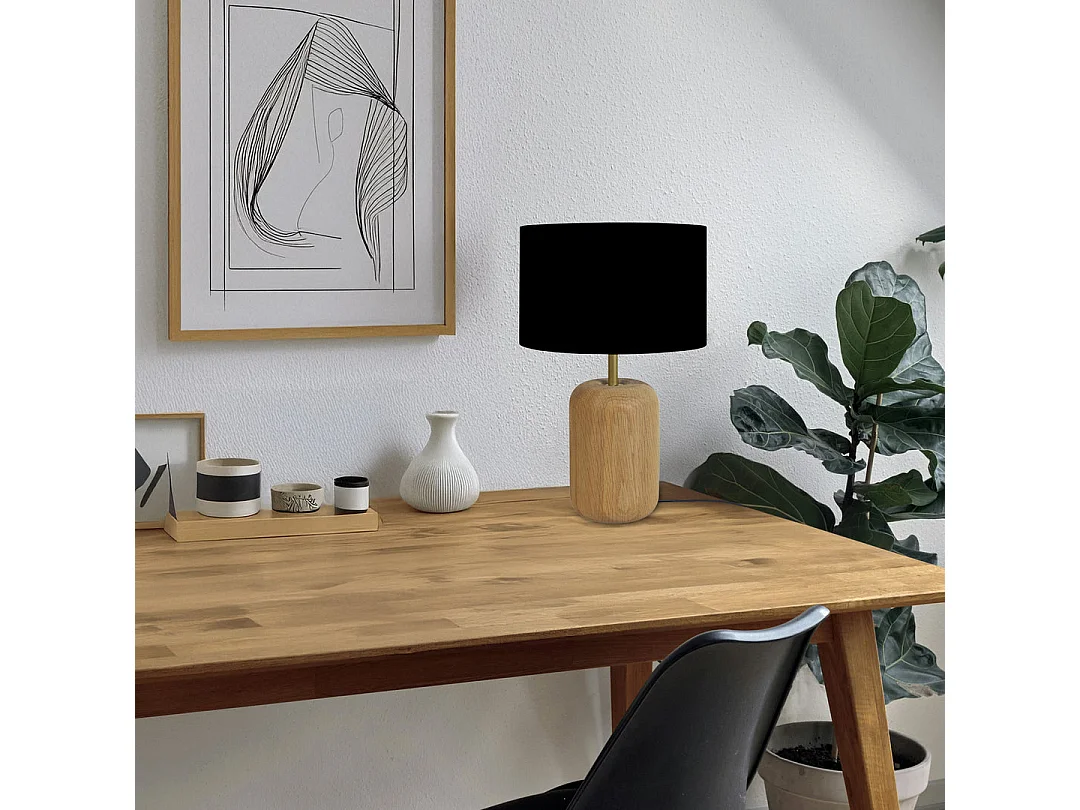 Lampada da tavolo legno metallo coluna GUSTTAVO T nero D'22cm